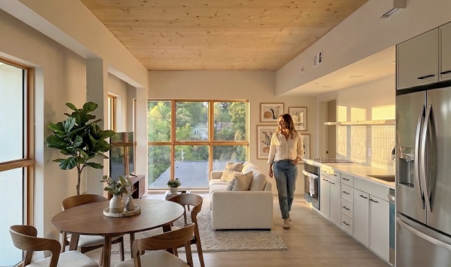a person walking through a kitchen 