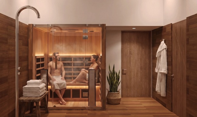 people relaxing in a sauna